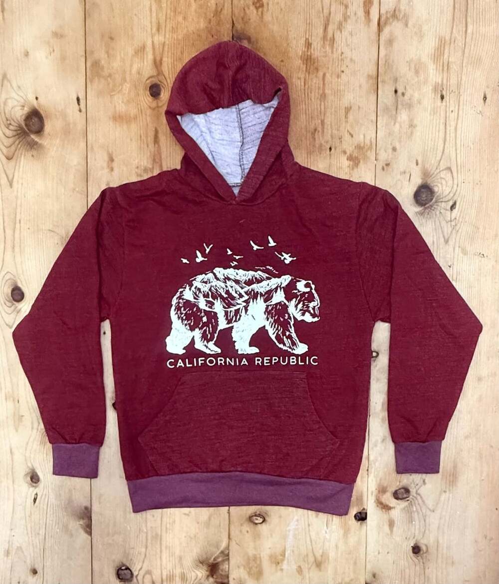 California Republic Maroon Hoodie Bear Mountain Graphic